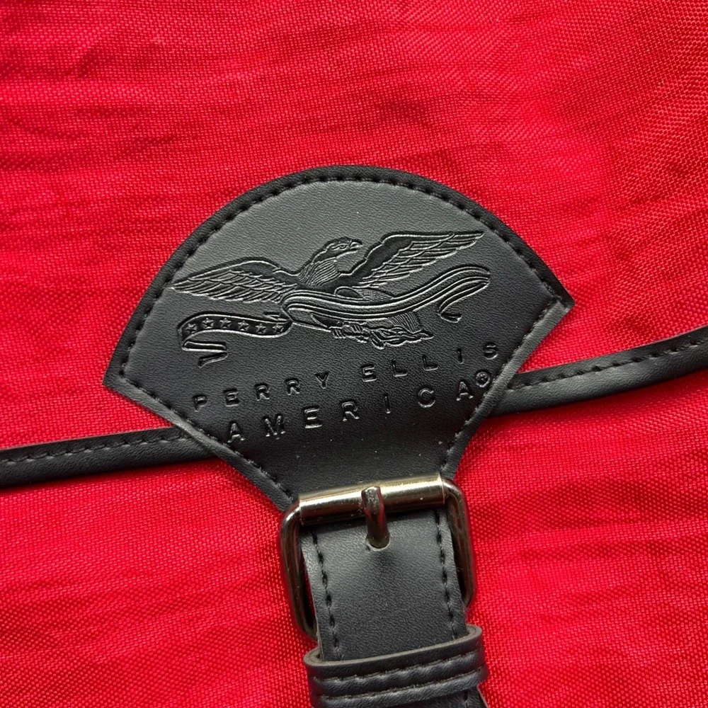 VINTAGE Perry Ellis America Messenger Bag Red Nylon Crossbody Eagle Logo
